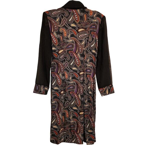 Vintage Vivi Womens Paisley Button Down Dress S Black Shawl Neck Sheer Sleeve - Picture 10 of 14